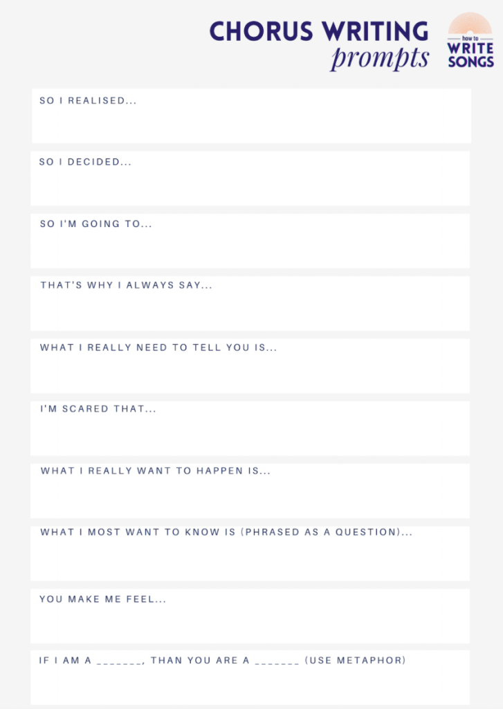 Free chorus writing worksheet with guided prompts